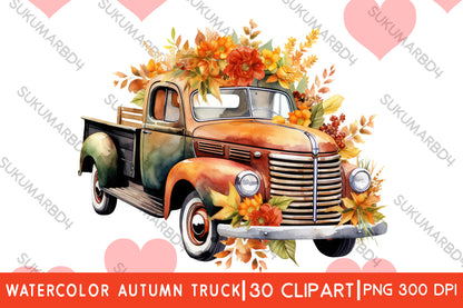 watercolor beautiful autumn truck clipart