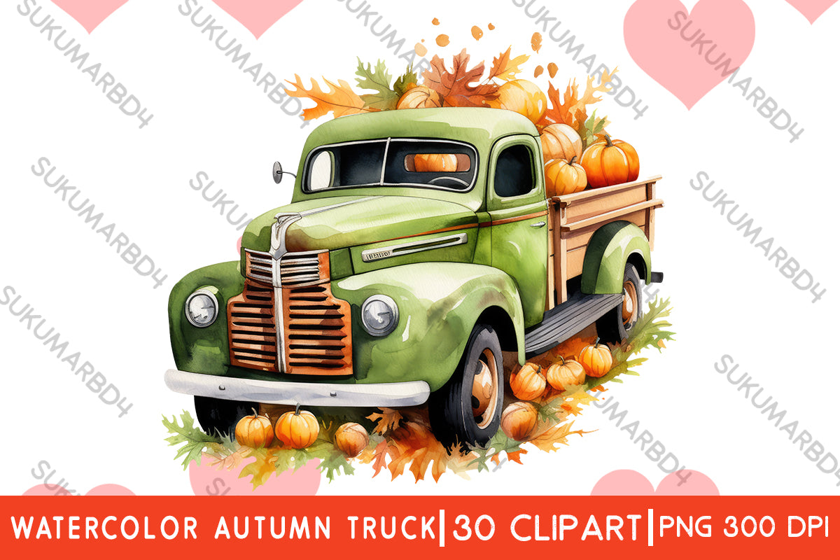 watercolor beautiful autumn truck clipart