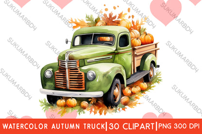 watercolor beautiful autumn truck clipart