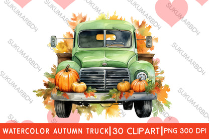 watercolor beautiful autumn truck clipart