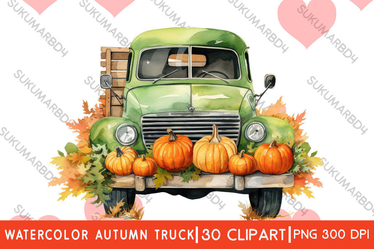 watercolor beautiful autumn truck clipart