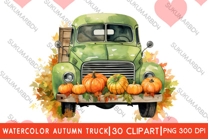 watercolor beautiful autumn truck clipart