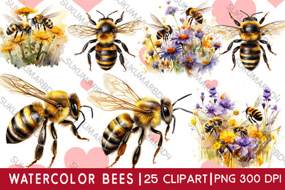 watercolor bees clipart