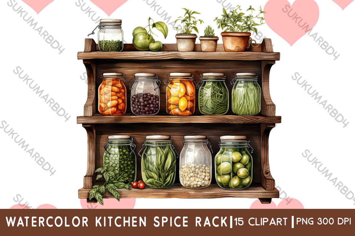 Watercolor kitchen Spice Rack clipart