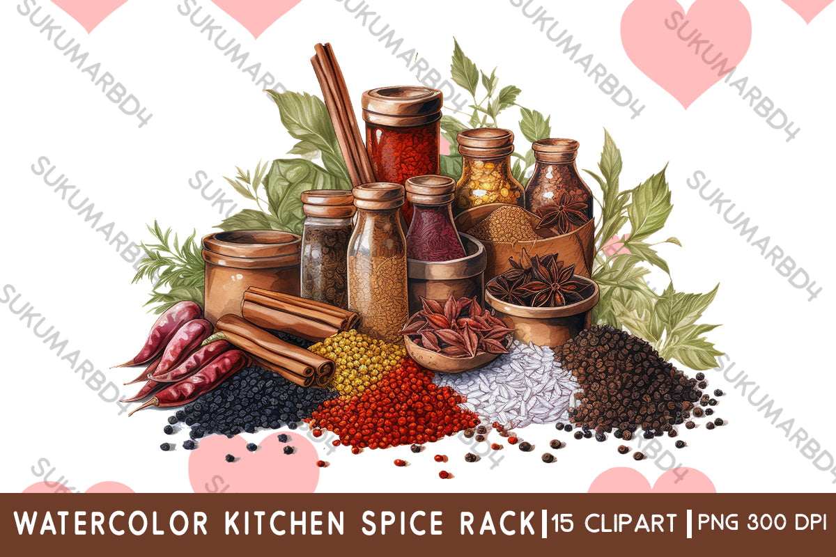 Watercolor kitchen Spice Rack clipart