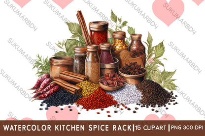 Watercolor kitchen Spice Rack clipart