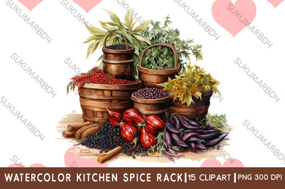 Watercolor kitchen Spice Rack clipart