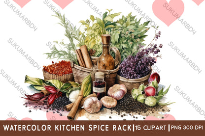 Watercolor kitchen Spice Rack clipart