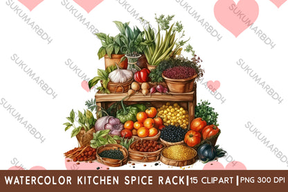 Watercolor kitchen Spice Rack clipart