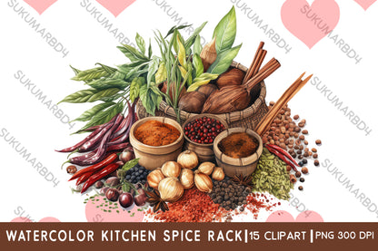 Watercolor kitchen Spice Rack clipart