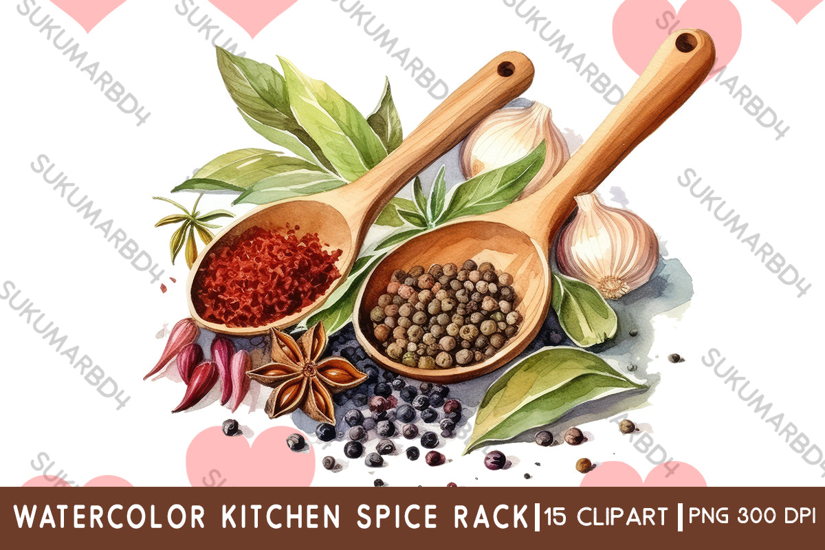 Watercolor kitchen Spice Rack clipart