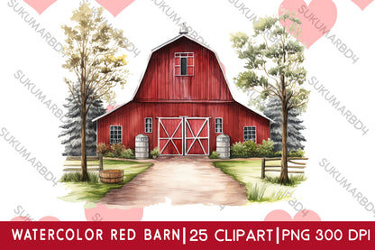 watercolor red barn clipart