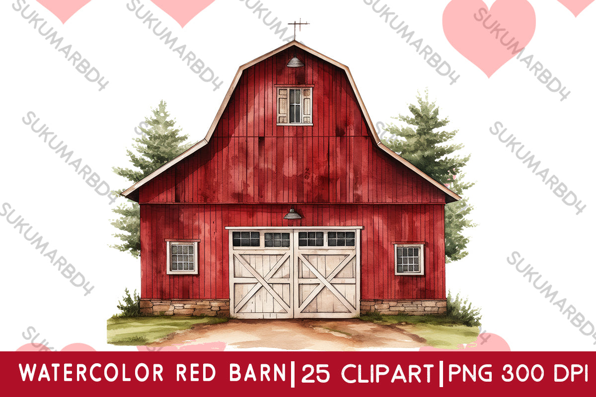 watercolor red barn clipart