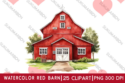 watercolor red barn clipart