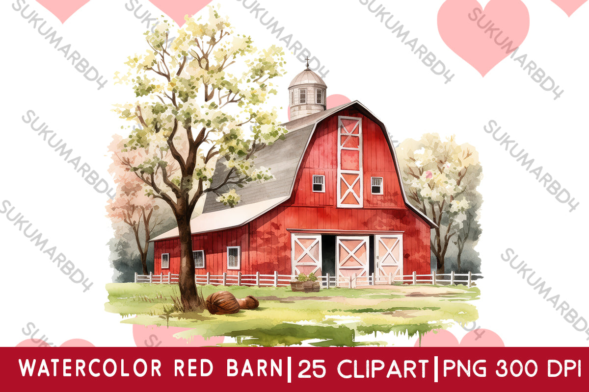 watercolor red barn clipart