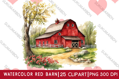 watercolor red barn clipart