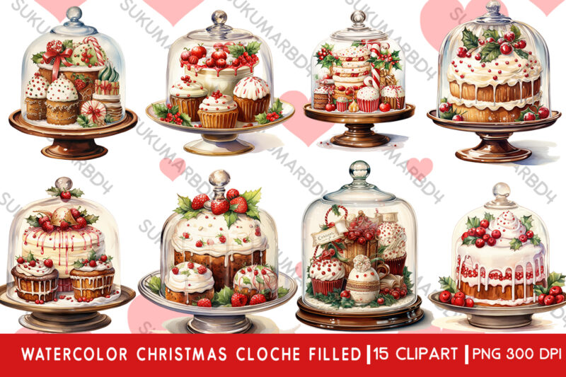 Watercolor christmas cloche filled clipart (1)