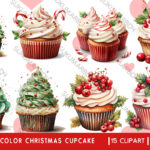 Watercolor christmas cupcake clipart (1)