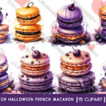 Watercolor halloween French macaron clipart (1)