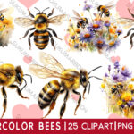 watercolor bees clipart