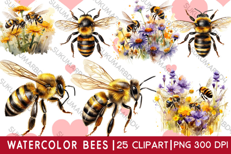 watercolor bees clipart