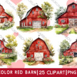 watercolor red barn clipart (1)